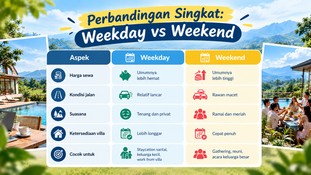 Perbandingan sewa villa weekday vs weekend